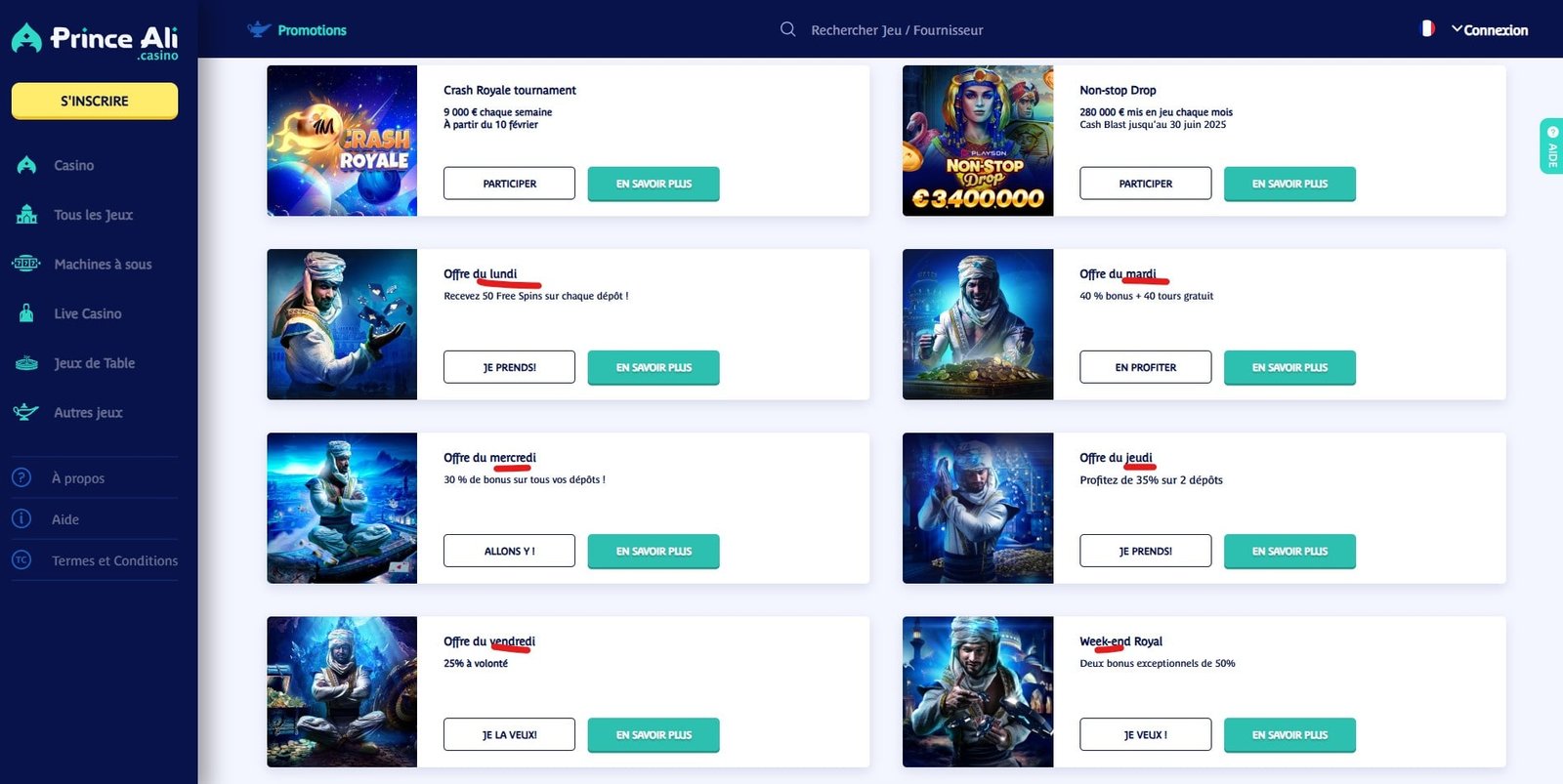 bonus journaliser sur prince ali casino